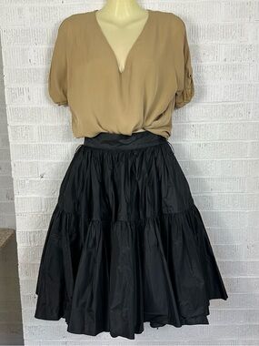 Y2K Ralph Lauren Vintage Purple Label Black Silk Taffeta Midi Tier Skirt Size 6